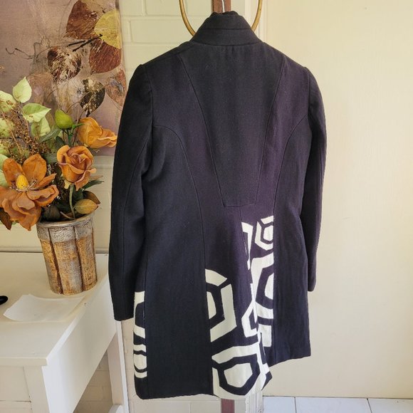 Desigual Black and White Geometric Print Coat US 6/8 - Picture 8 of 12